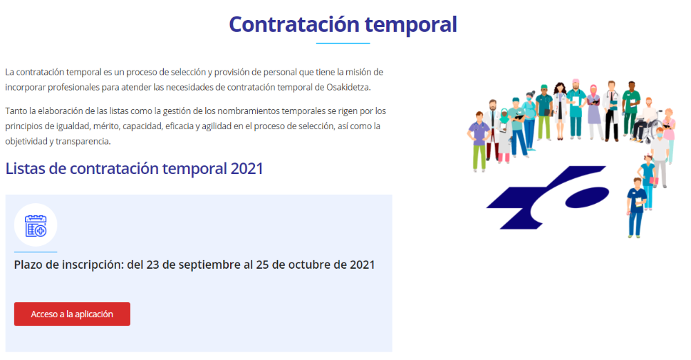 Imagen LISTA DE CONTRATACIÓN TEMPORAL PARA OSAKIDETZA