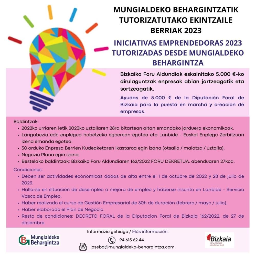 Imagen INICIATIVAS EMPRENDEDORAS 2023 TUTORIZADAS DESDE MUNGIALDEKO BEHARGINTZA