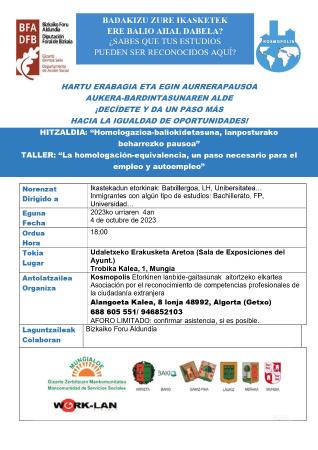 CHARLA-TALLER: “La homologación-equivalencia, un paso necesario para el empleo y autoempleo”