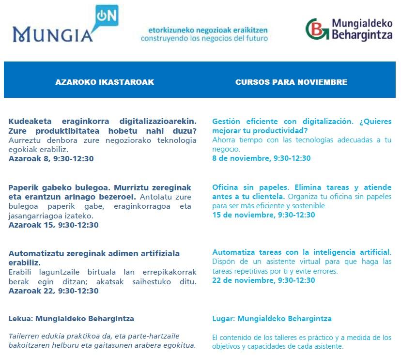 Imagen MUNGIA ON! TALLERES PARA NOVIEMBRE