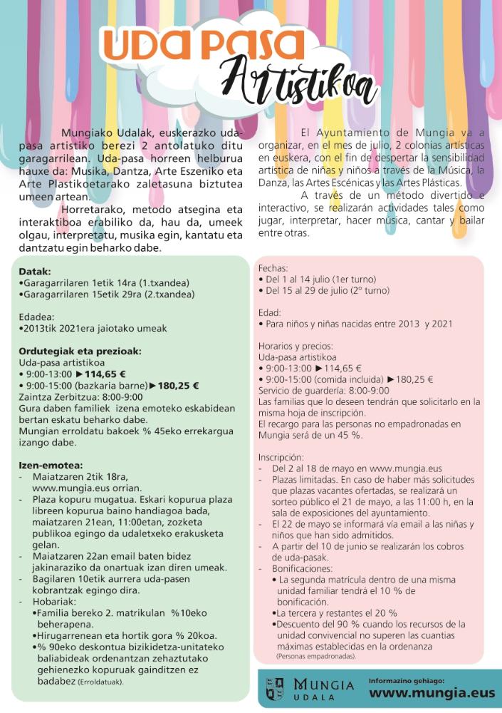 Imagen Abierto el plazo de inscripción para las Colonias Artísticas en Euskera