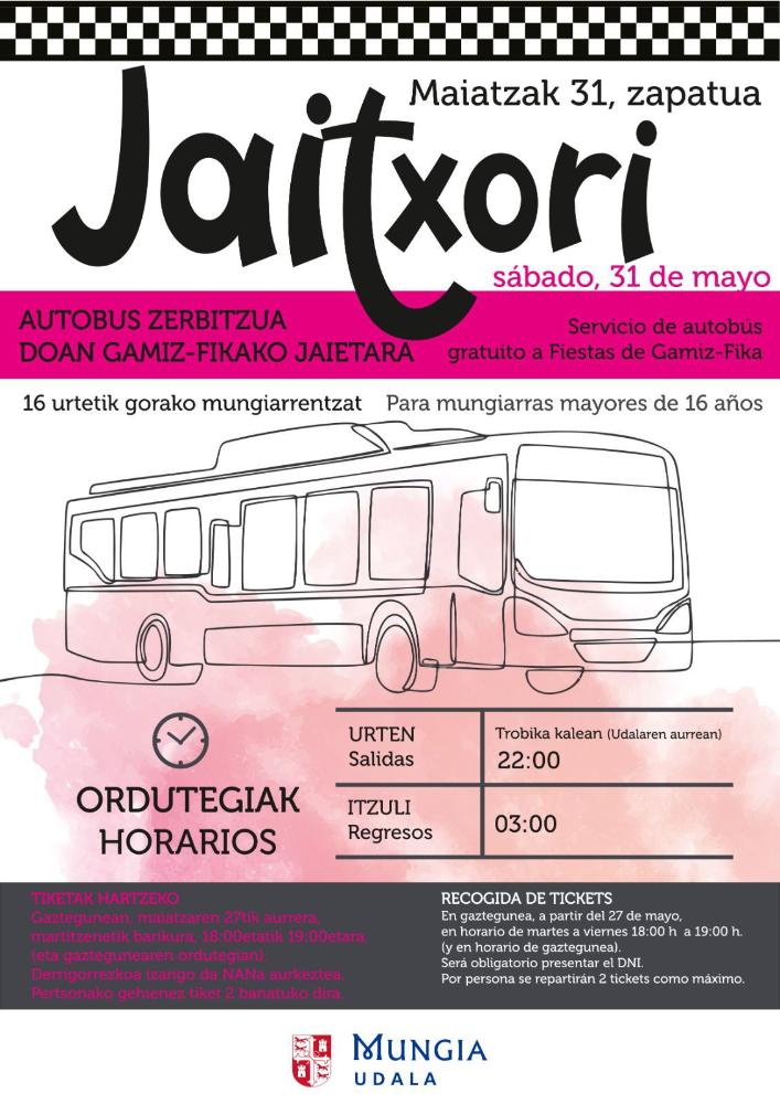 Imagen Jaitxori: autobus zerbitzua doan Fikako jaietara