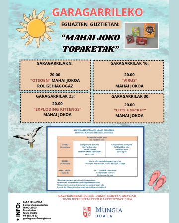 Irudia Gazteguneak uztailerako antolatutako ekintzak