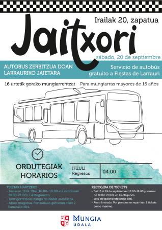 Imagen Jaitxori. Servicio de autobús gratuito a fiestas de Larrauri el 20 de septiembre